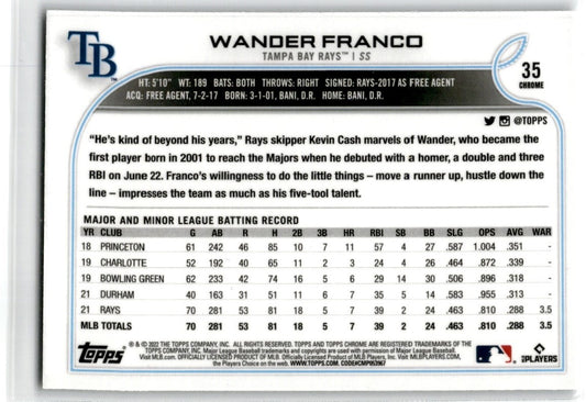 2022 Topps Chrome Wander Franco Rookie Tampa Bay Rays #35