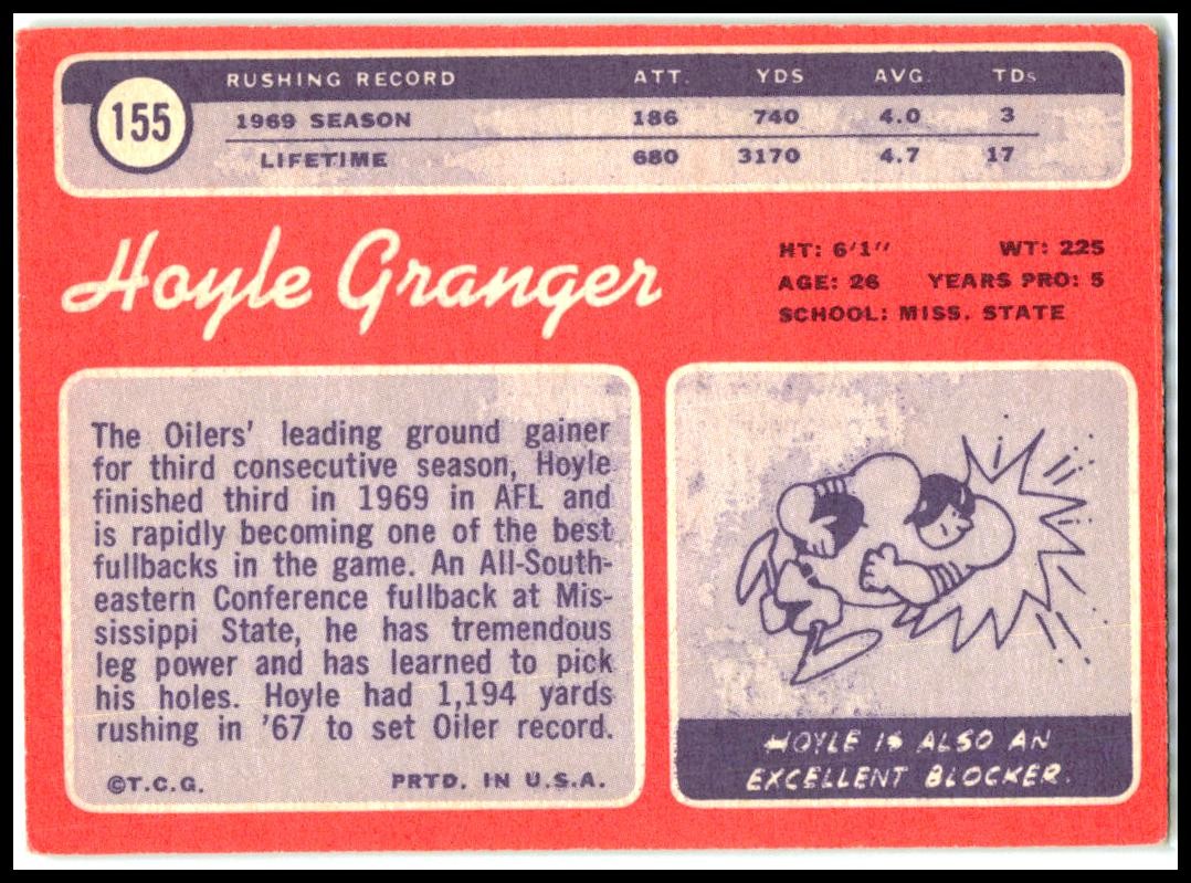 1970 Topps #155 Hoyle Granger Rookie Houston Oilers