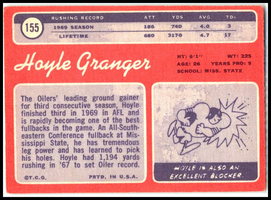 1970 Topps #155 Hoyle Granger Rookie Houston Oilers