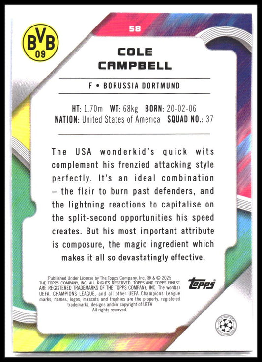 Cole Campbell #58 2024-25 Finest UEFA Club Competitions Rookie