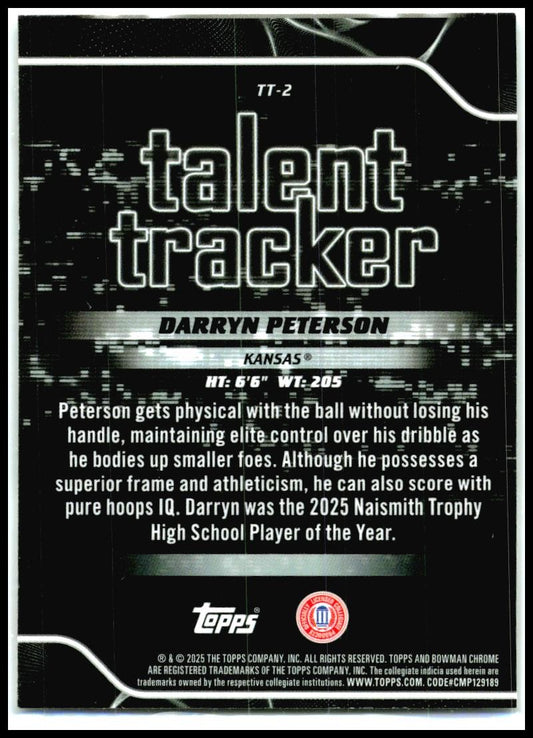 2025-26 Bowman talent tracker #TT-2 Darryn Peterson Kansas