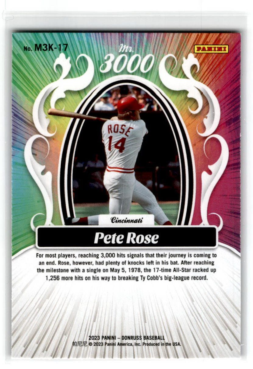 2023 Donruss Mr. 3000 Pink ##M3K-17 Pete Rose Cincinnati Reds.