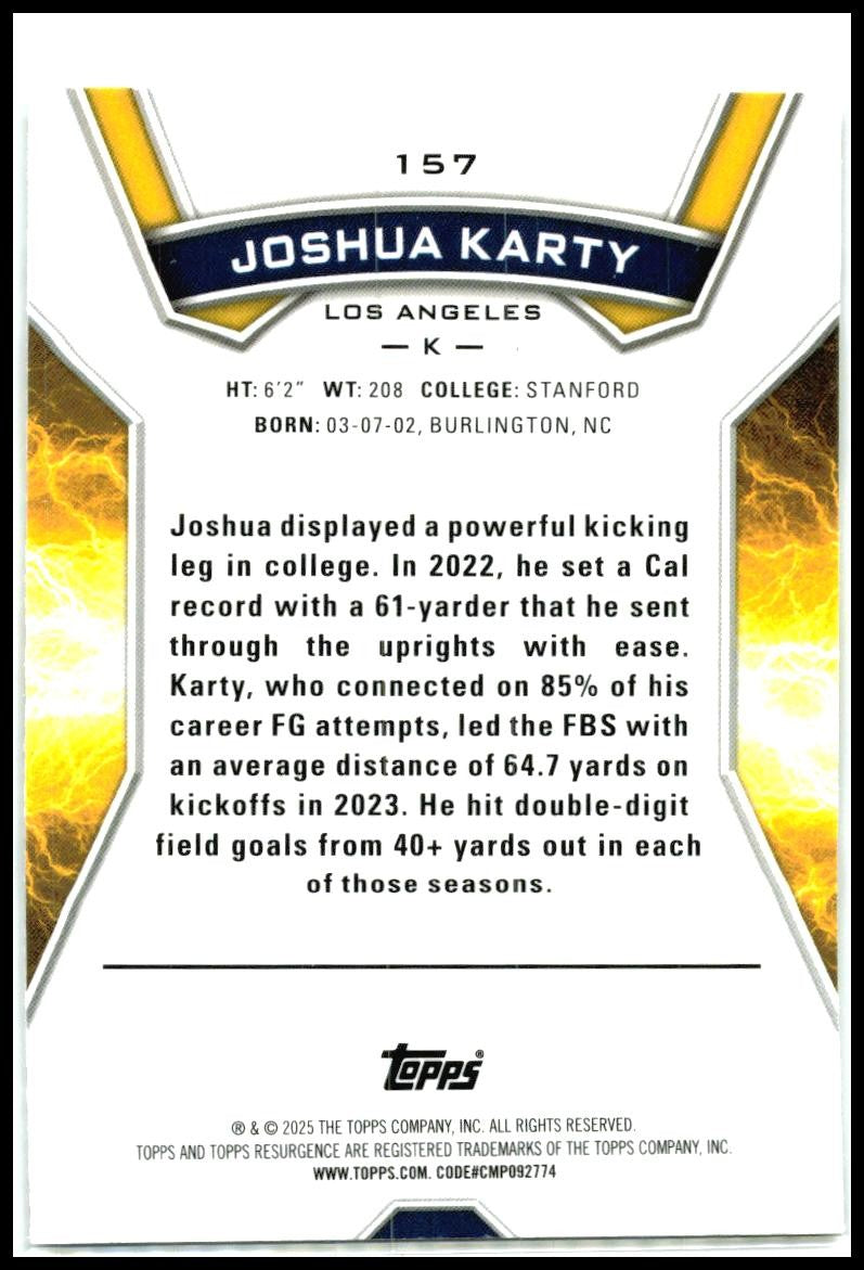 2024 Topps Resurgence #157 Joshua Karty Rookie Los Angeles Rams