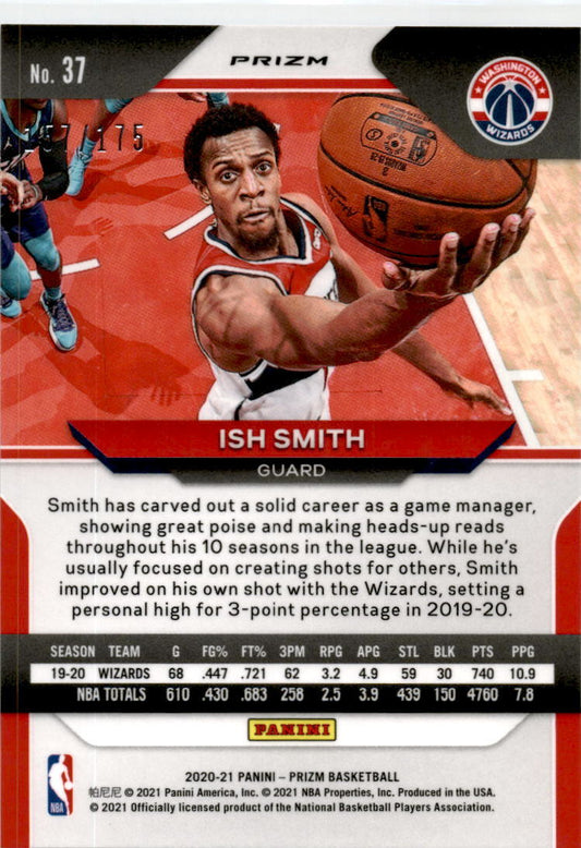 2020 Prizm Fast Break Blue Prizm #37 Ish Smith 157/175 Washington Wizards