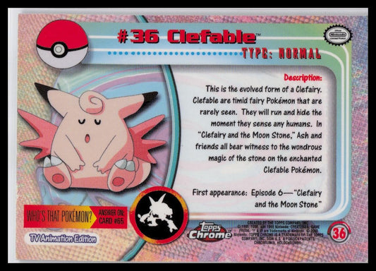 2000 Topps Chrome Pokemon #36 Clefable