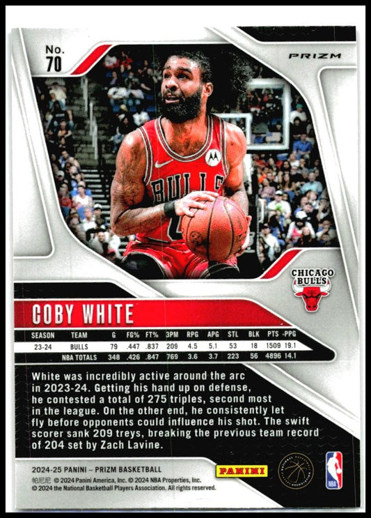2024-25 Panini Prizm Prizms Pink Ice #70 Coby White Chicago Bulls