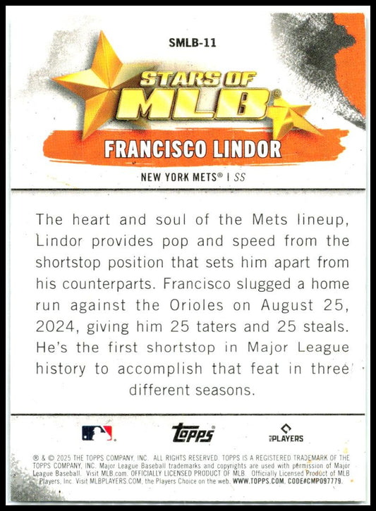 2025 Topps Stars of MLB #SMLB-11 Francisco Lindor New York Mets