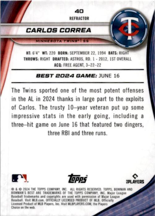 2024 Bowman's Best Refractors #40 Carlos Correa Minnesota Twins