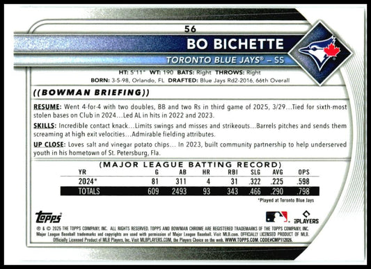 2025 Bowman Chrome #56 Bo Bichette Toronto Blue Jays
