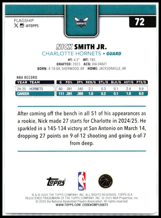 2025-26 Topps Season Tip Off #72 Nick Smith Jr. Charlotte Hornets