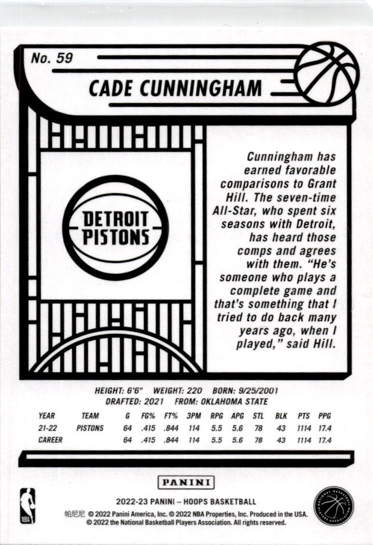 2022-23 Hoops #59 Cade Cunningham Detroit Pistons