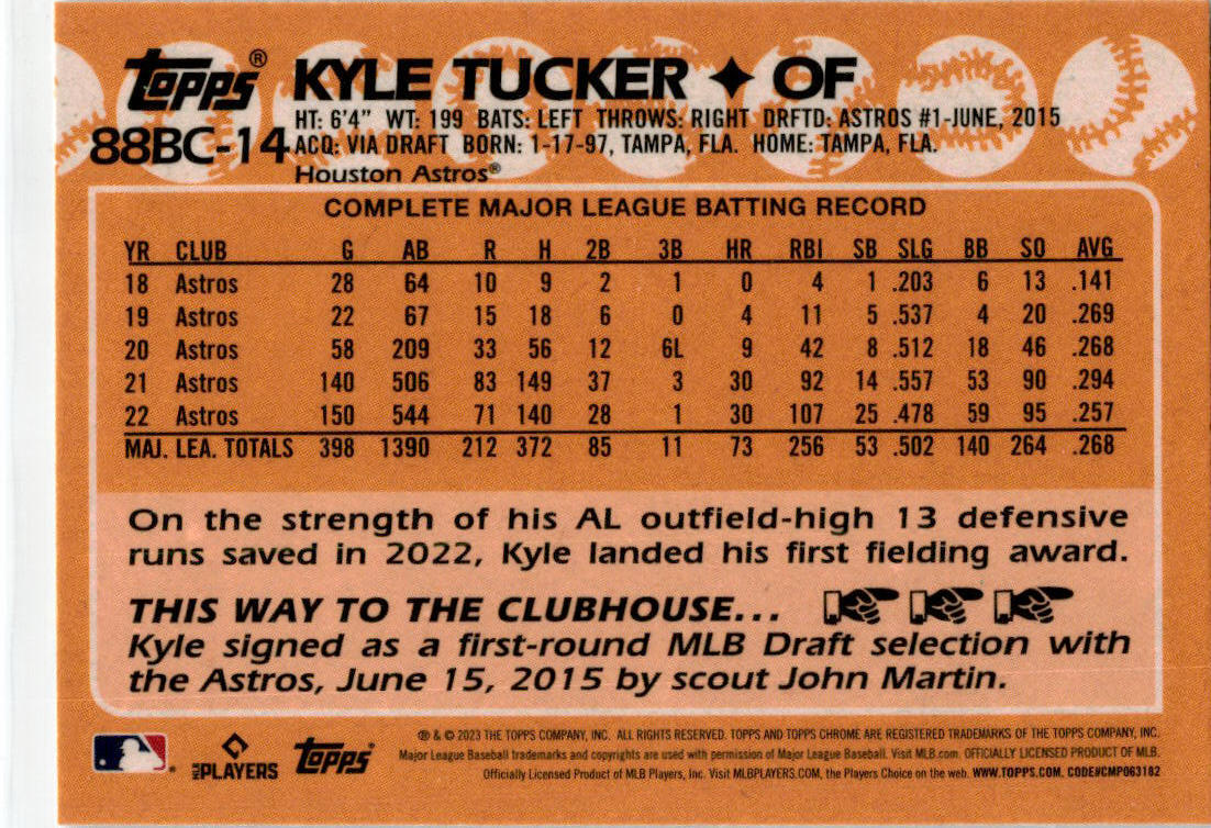 2023 Topps Chrome 1988 Topps Baseball #88BC-14 Kyle Tucker Houston Astros.