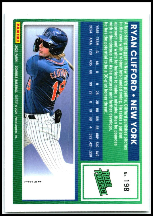 2025 Donruss Blue Velocity #198 Ryan Clifford New York Mets