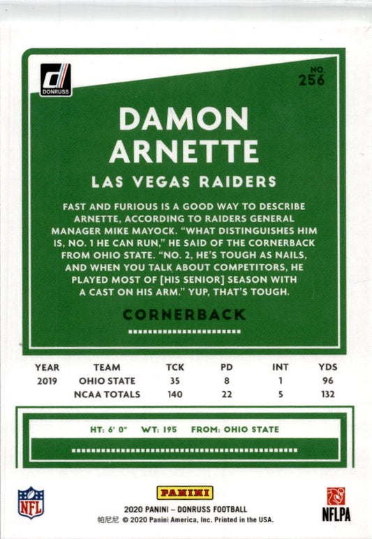 2020 Donruss #256 Damon Arnette Rookie Las Vegas Raiders