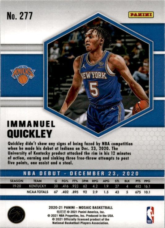 2020-21 Panini Mosaic #277 Immanuel Quickley Rookie Toronto Raptors