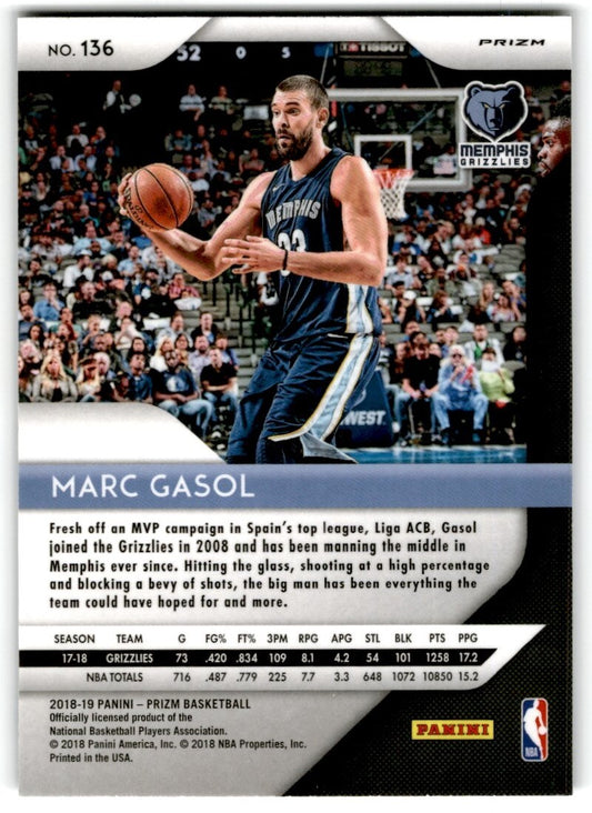 2018-19 Panini Prizm Silver Prizm Marc Gasol Memphis Grizzlies #136