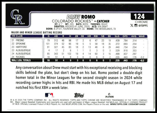 2025 Topps Logofractor Gold /50 #124 Drew Romo Colorado Rockies