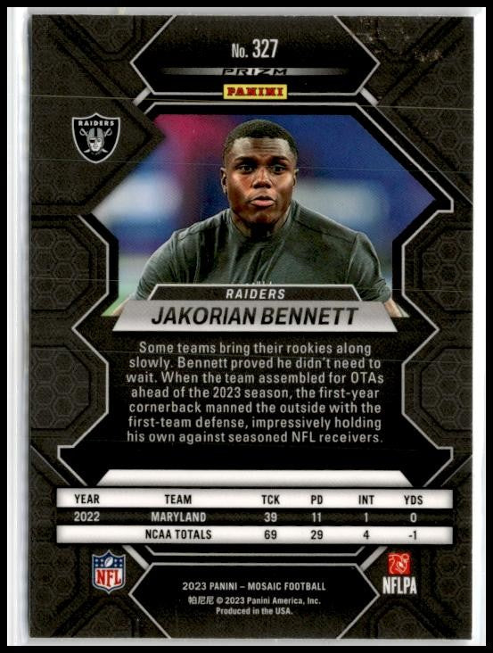 2023 Panini Mosaic #327 Jakorian Bennett Rookie Las Vegas Raiders