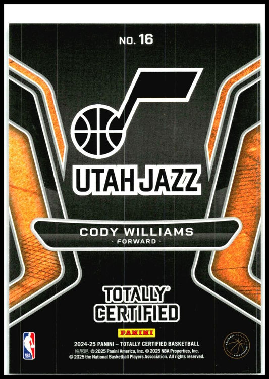 2024-25 Panini Totally Certified Gold Team #16 Cody Williams Utah Jazz