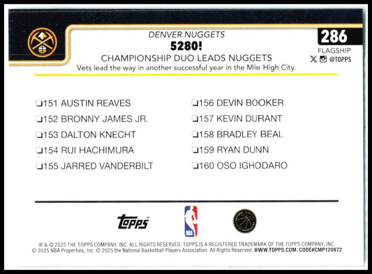 2025-26 Topps Sandglitter #286 5280!: Championship Duo Leads Nuggets Denver