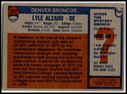 1976 Topps #217 Lyle Alzado Denver Broncos