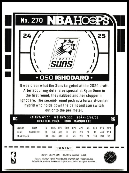 2024-25 Hoops Winter #270 Oso Ighodaro Rookie Phoenix Suns