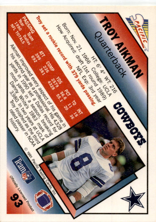 1991 Pacific #93 Troy Aikman Dallas Cowboys
