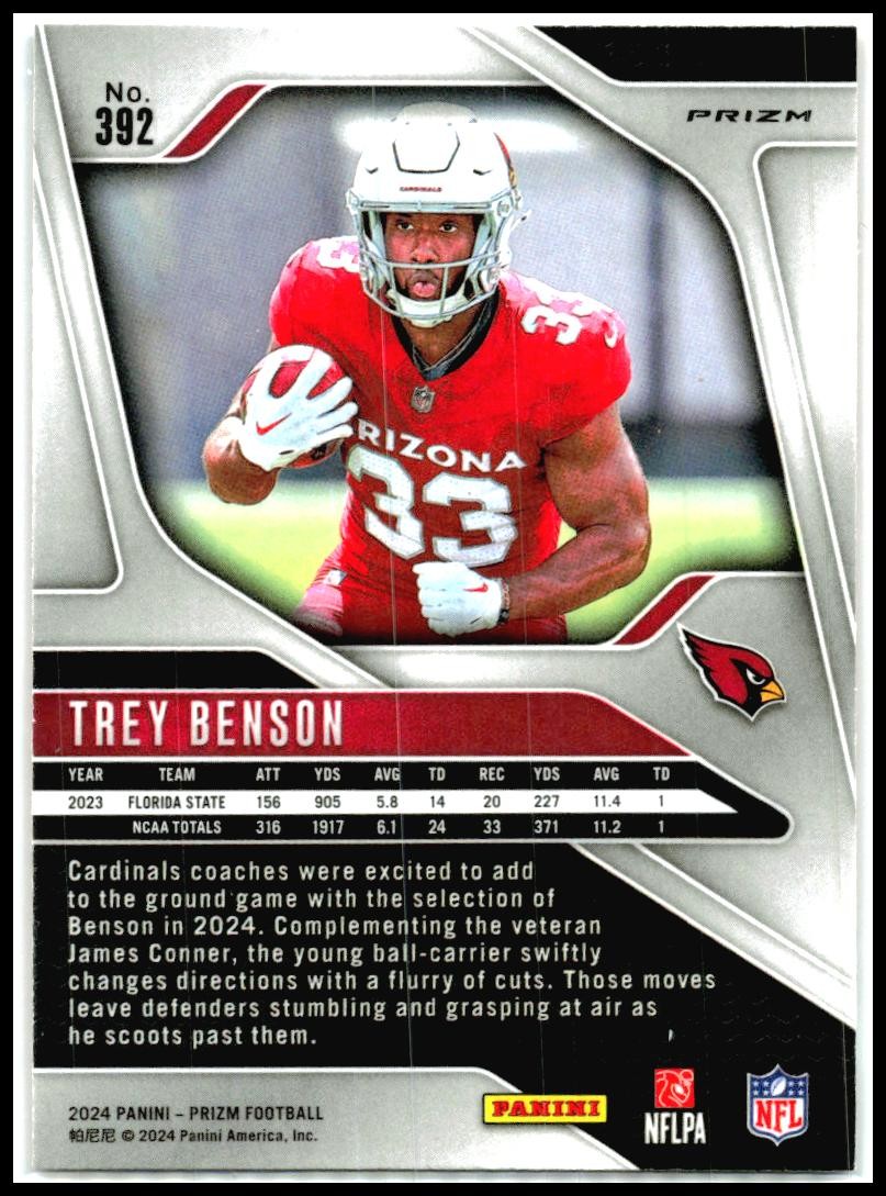 2024 Panini Prizm Lazer #392 Trey Benson Rookie Arizona Cardinals