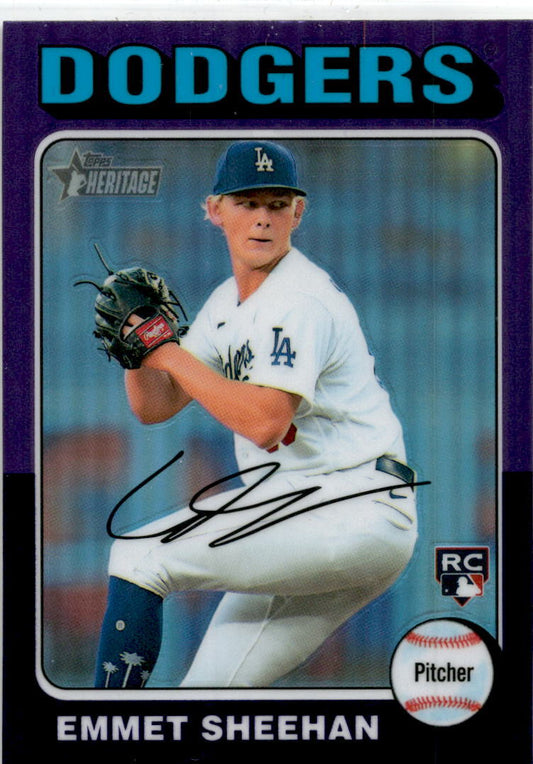 2024 Topps Heritage Chrome Purple Refractor #187 Emmet Sheehan Los Angeles Dodge