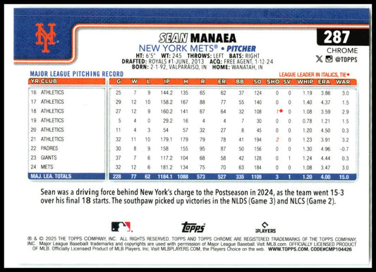 2025 Topps Chrome X-Fractor #287 Sean Manaea