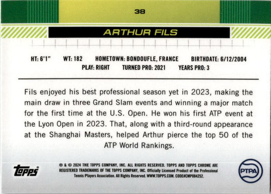 2024 Topps Chrome Tennis #38 Arthur Fils