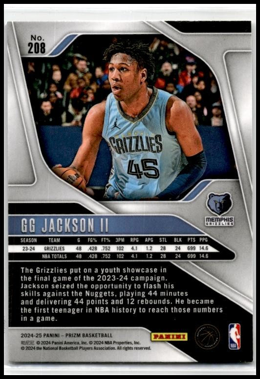 2024-25 Panini Prizm #208 GG Jackson II Memphis Grizzlies