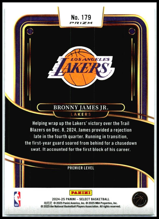 2024-25 Panini Select Blue Cracked Ice #179 Bronny James Jr. Rookie Lakers