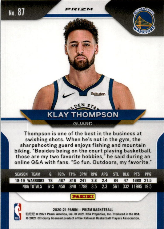 2020 Prizm Green #87 Klay Thompson Golden State Warriors