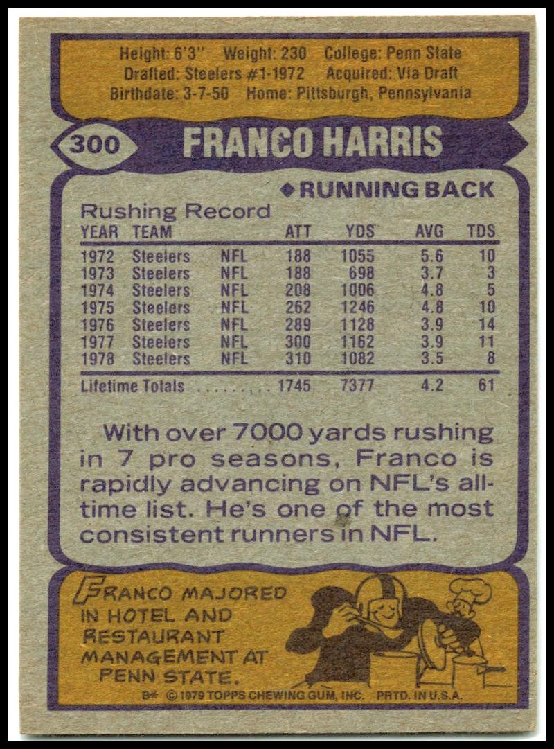 1979 Topps Cream Colored Back #300 Franco Harris Pittsburgh Steelers