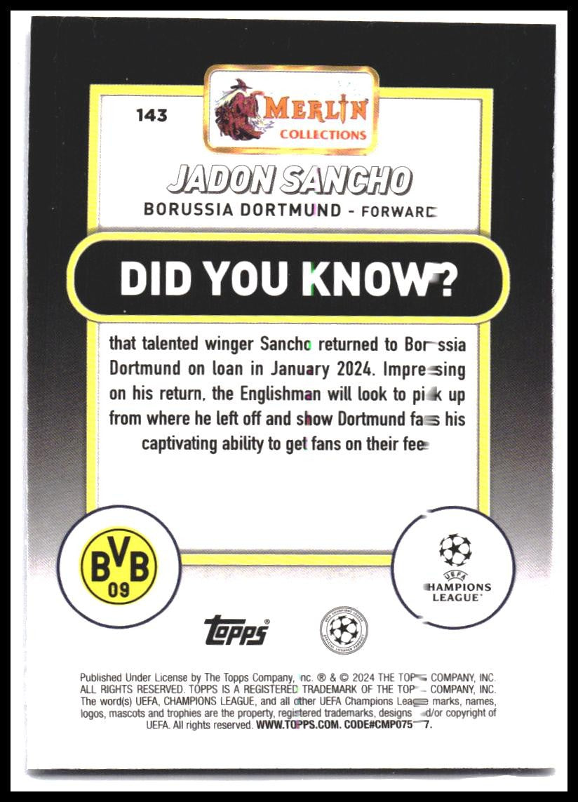 2023-24 Merlin UEFA Club Competitions #143 Jadon Sancho