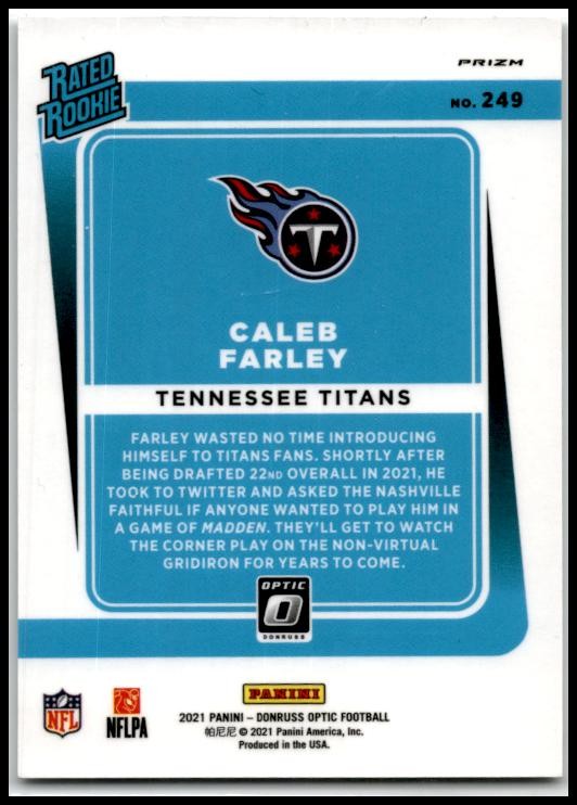 2021 Donruss Optic Holo Variation #249 Caleb Farley Rookie Tennessee Titans