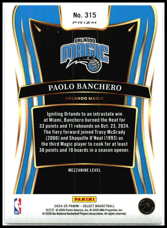2024-25 Panini Select Silver #315 Paolo Banchero Orlando Magic