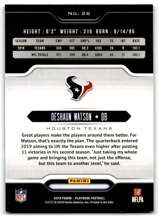 2019 Panini Playbook Deshaun Watson Houston Texans #26