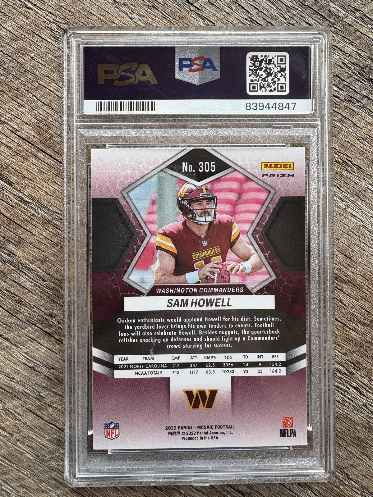 2022 Panini Mosaic Camo Pink #305 Sam Howell Rookie Commanders PSA 10 Gem Mint