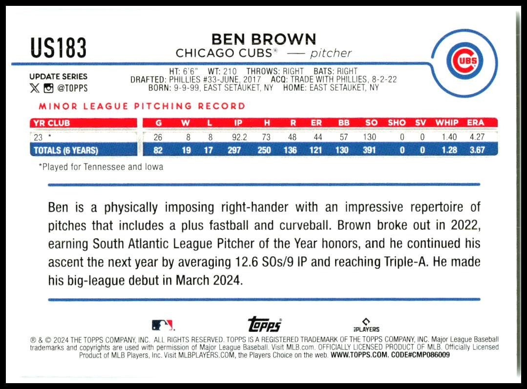 2024 Topps Japan Edition #194 Ben Brown Rookie Chicago Cubs