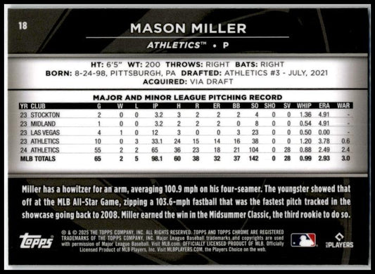 2025 Topps Chrome Black #18 Mason Miller Athletics