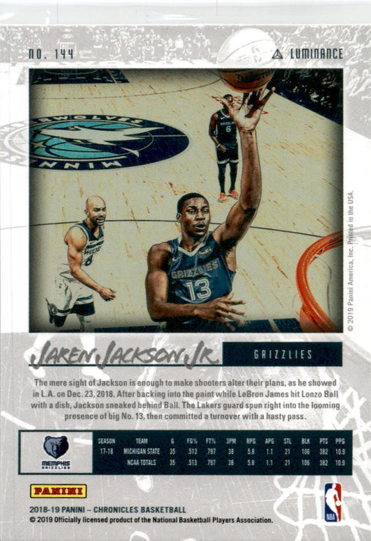 2018-19 Panini Chronicles #144 Jaren Jackson Jr. Rookie Memphis Grizzlies
