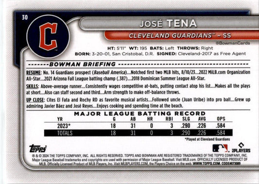 2024 Bowman #30 José Tena Rookie