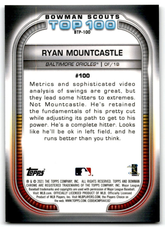 2021 Bowman Chrome Scouts Top 100 Ryan Mountcastle Baltimore Orioles #BTP-100