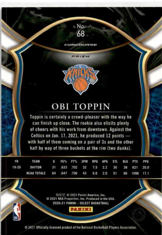 2020-21 Panini Select Red White Orange Flash #68 Obi Toppin New York Knicks