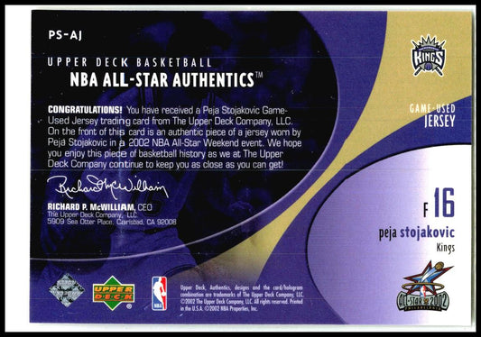 2002-03 Upper Deck NBA All-Star Authentics: Jerseys #PS-AJ Peja Stojakovic Kings