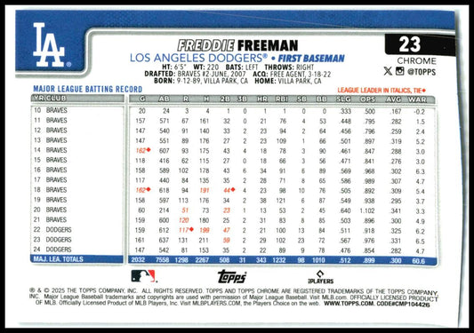 2025 Topps Chrome Logofractor #23 Freddie Freeman Los Angeles Dodgers