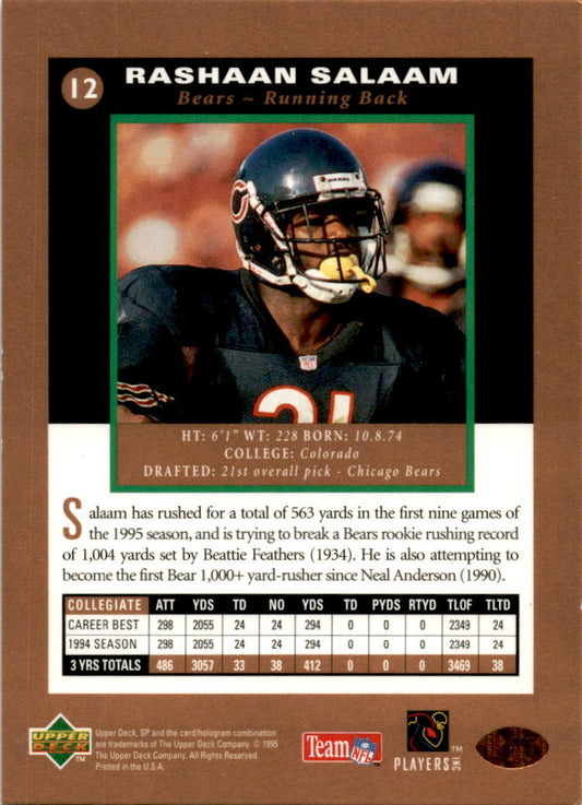 1995 SP #12 Rashaan Salaam Rookie Chicago Bears
