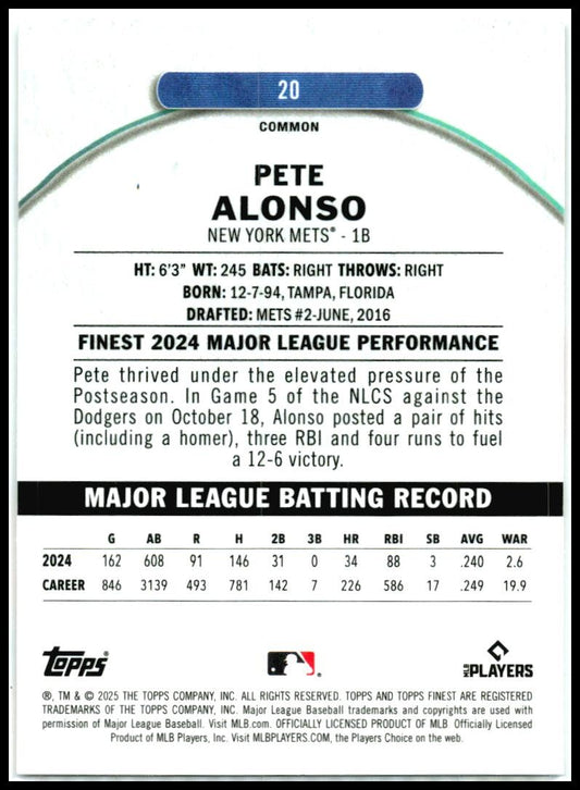2025 Topps Finest #20 Pete Alonso Mets